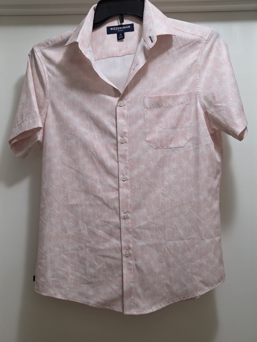 Mizzen+Main Light Pink Palm-Print Short Sleeve Leeward Small Trim Button-Down